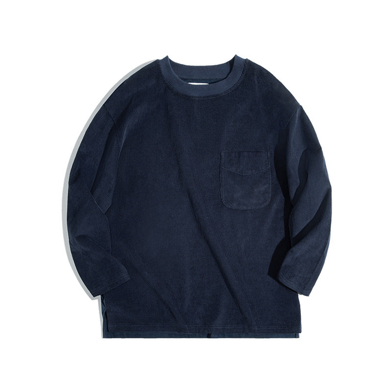 Retro Corduroy Navy Blue Suede Sweater